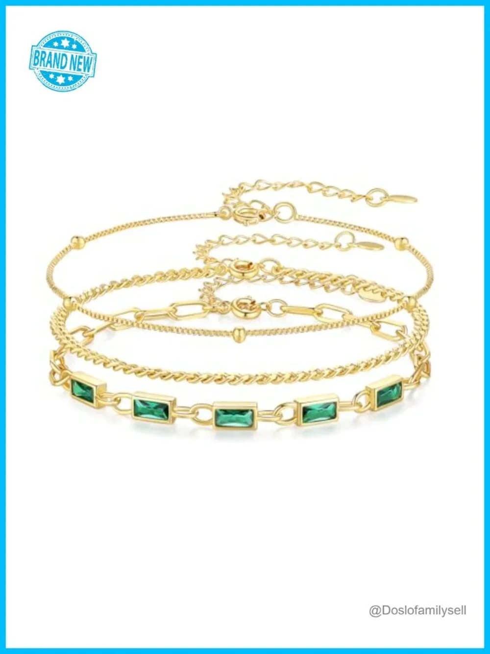 18K Gold Plated Birthstone Bracelet Set, Dainty Stackable Link Paperclip